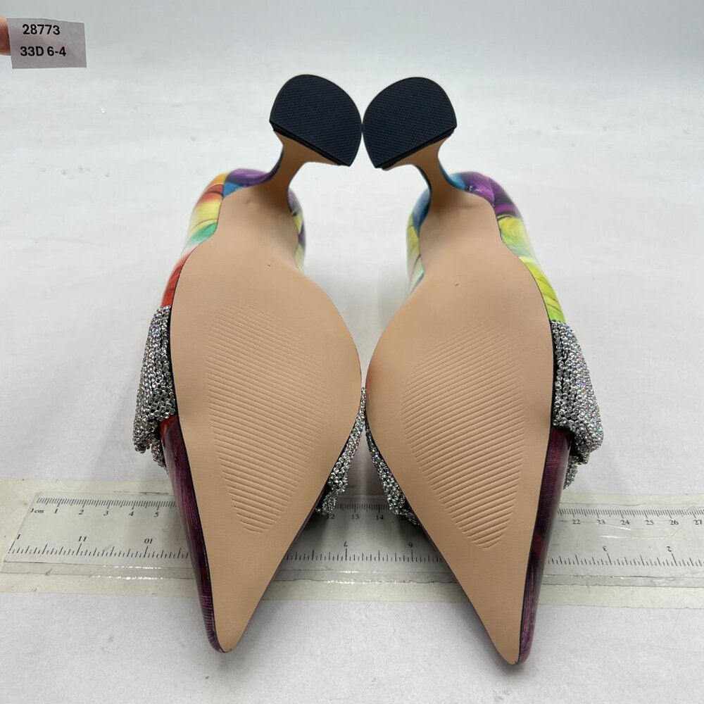 Ydn Colorful Feather Print Pointed Toe Slip On Pu… - image 7